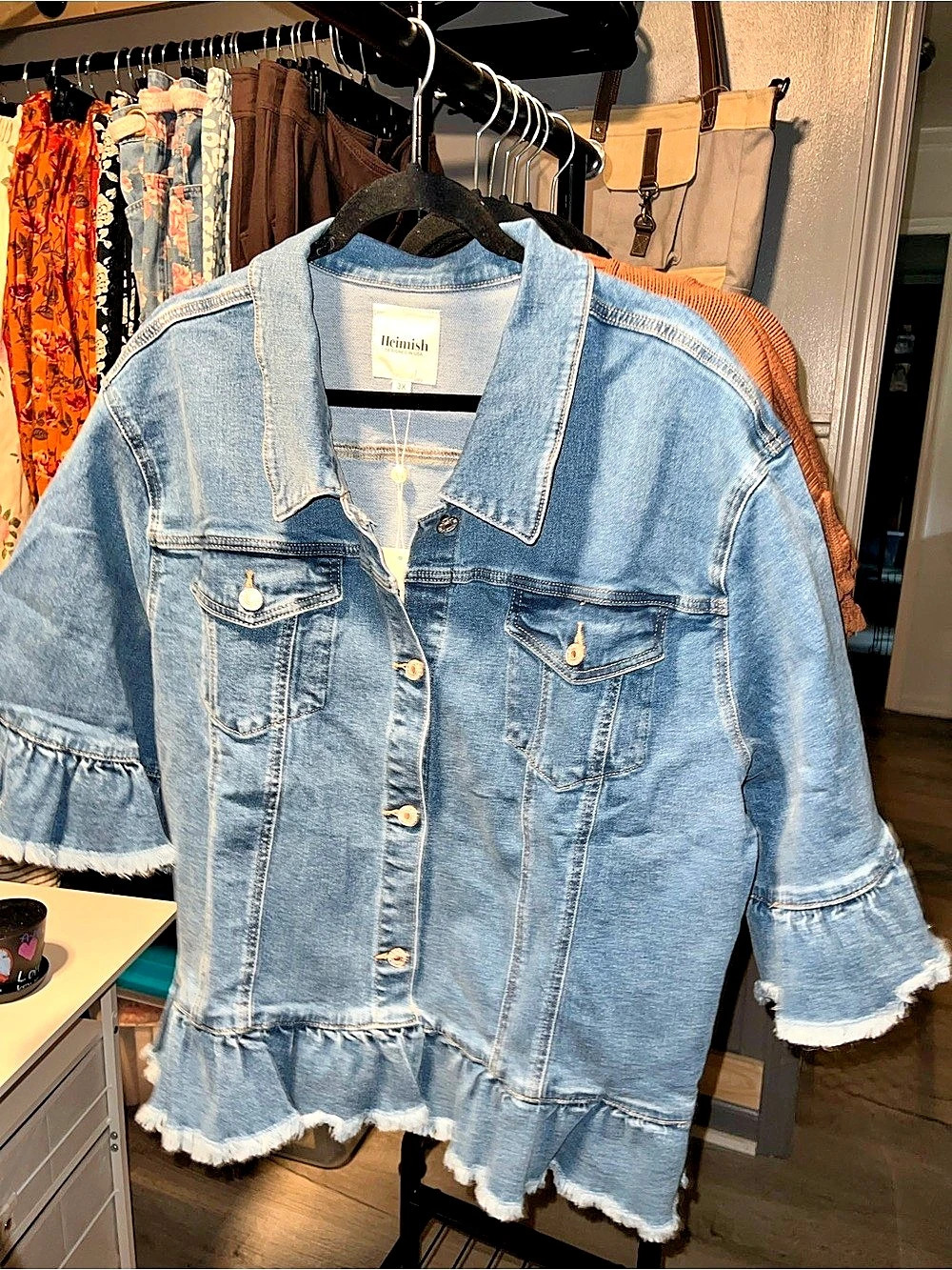 Heimish Blue Denim Ruffle Sleeve Jean Jacket